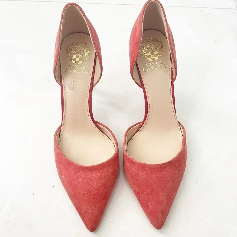 Vince Camuto Baletts Stiletto Pointed Toe Heels Size 9.5 Pink coral Suede NWOB